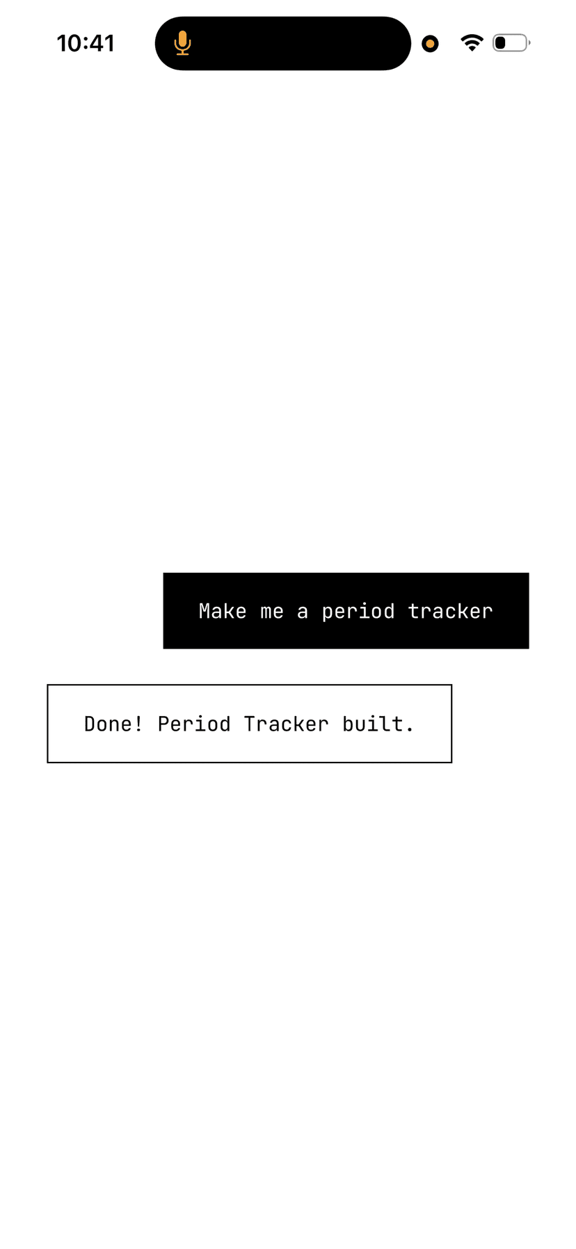 Xyra building a period tracker from a voice command