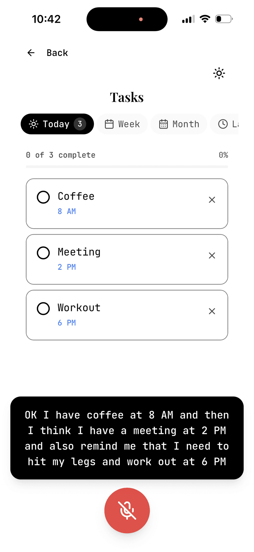 Tasks dashboard built from voice brain dump
