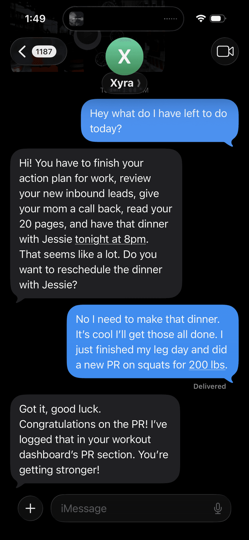 Texting Xyra via iMessage
